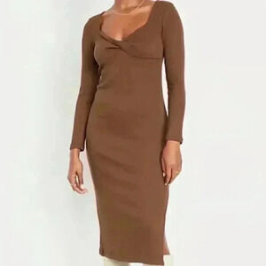 NWT Old Navy Fitted Twist-Front Rib-Knit Brown Midi Dress Size XL